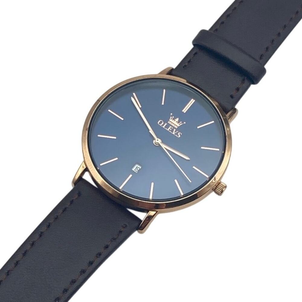 OLEVS Men's Watch 40mm - New Battery - Adjustable Leather Strap WR 3ATM Date